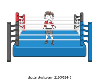 Illustration of a male boxer in a fighting pose on a boxing ring.