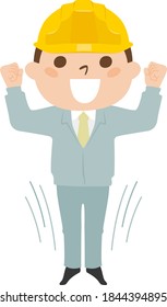 Ilustración de un constructor masculino. Ropa de trabajo y casco. Un joven enérgico.