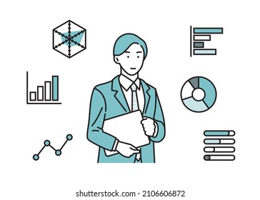 Illustration of a male business person with materials