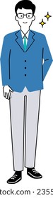 An illustration of male in the business wear with glasses.The background is transparent.The skin is painted white.