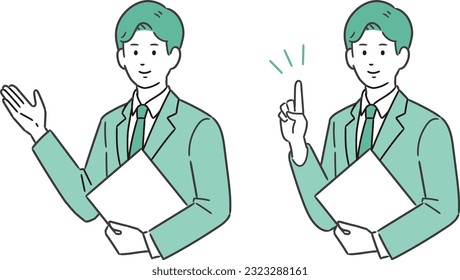 Illustration of male business worker holding a file