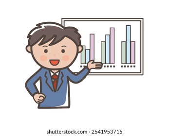 Illustration of a male businessman explaining the points in a presentation_2