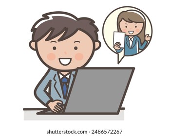 Illustration of a male businessman having a remote meeting on a laptop