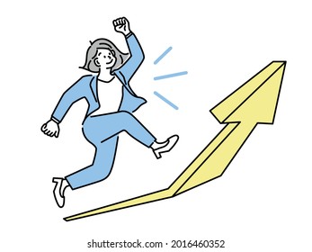 Illustration of a male businessman showing step-up, motivation, leap, ambition, promotion, motivation, effort, enthusiasm