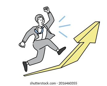 Illustration of a male businessman showing step-up, motivation, leap, ambition, promotion, motivation, effort, enthusiasm