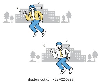 Illustration of a male businessman showing step-up, motivation, leap, ambition, promotion, motivation, effort, enthusiasm