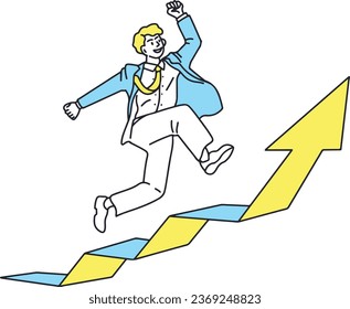 Illustration of a male businessman showing step-up, motivation, leap, aspiration, promotion, motivation, and enthusiasm