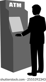 Illustration of a male businessman using an ATM