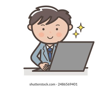 Illustration of a male businessman working hard on a computer