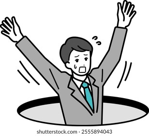 Illustration of a male businessperson falling into a hole.