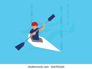 Illustration Male Canoeist Competing In Kayak Event 
