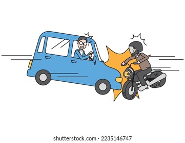 It is an illustration of a male car driver who caused an accident with a motorcycle.