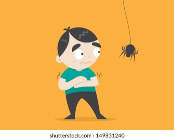 Illustration of Male Character Afraid of Spider