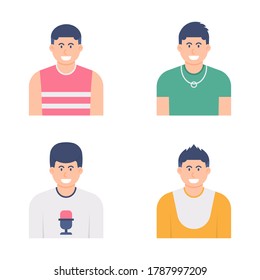Illustration of male character collection with various clothes and hair shapes. flat design. can be used for avatars, icons, elements, landing pages, UI, websites.