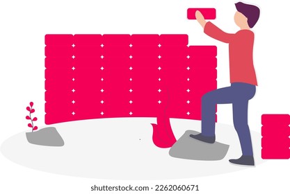 illustration of male character with illustration of making machine learning.  Vector illustration