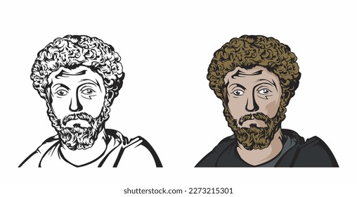 illustration of male character character with set line art and realistic, statue figure, head vector drawn with detaile