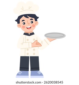 Illustration of a male chef holding a plate