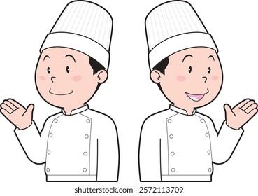 Illustration of a male chef serving western food