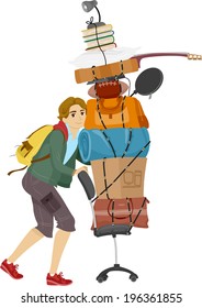 Illustration Of A Male College Student Moving Into The Dorms