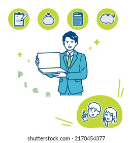 Illustration of a male consultant explaining. vector.