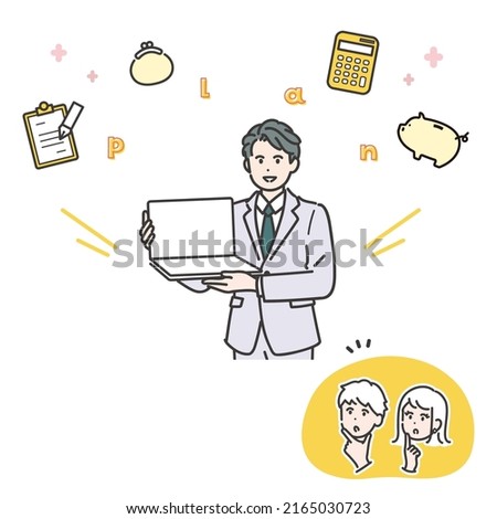 Illustration of a male consultant explaining. vector.