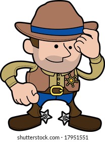 Illustration of male cowboy sheriff in ranger outfit and hat