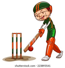 Illustration of a male cricket player on a white background 