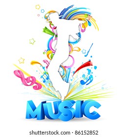 illustration of male dancing on colorful musical background