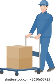 Illustration of a male delivery man carrying a package