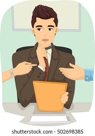 Illustration of a Male Divorce Mediator Listening to an Arguing Couple