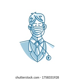Illustration of Male doctor character wearing mask
