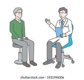 Illustration of a male doctor examining a senior man.