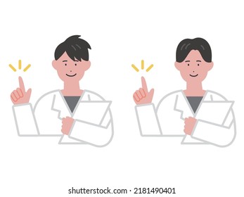 Illustration of a male doctor pointing with a medical record