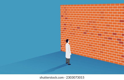 Illustration of a male doctor standing in front of a wall, concept illustration of difficulties, vector