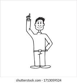 in the illustration a male Doodle character in a pose has an idea