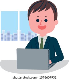 Illustration of a male employee working with a smile