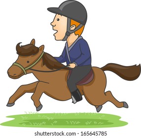 Illustration of a Male Equestrian Riding a Horse