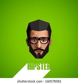 illustration with a male face in origami style. hipster 