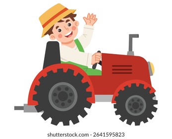 Illustration of a male farmer riding a tractor
