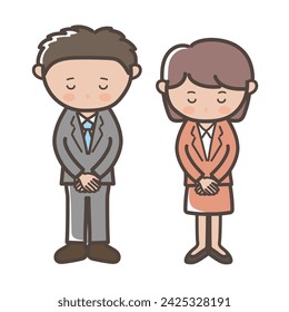 Illustration of a male and female businessman bowing, bowing, and apologizing