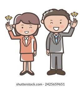 Illustration of a male and female businessman giving an OK sign of understanding