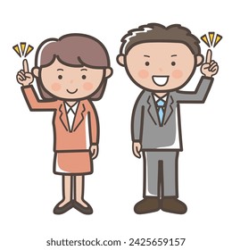 Illustration of male and female businessmen explaining points