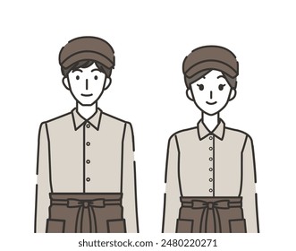 Illustration of male and female cafe clerks