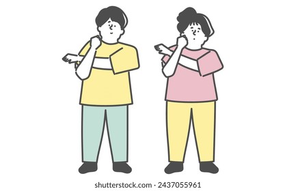 Illustration of male and female caregivers doing exercise (stretching)