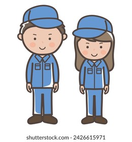 Illustration of male and female cleaners and workers in work clothes