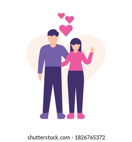 illustration of a male and female couple or husband and wife. pose affectionately. boyfriend and girlfriend. holding the shoulders and holding the waist. symbol of love or heart. flat style. design