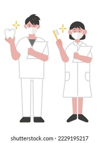 Illustration of a male and female dental hygienist wearing a mask