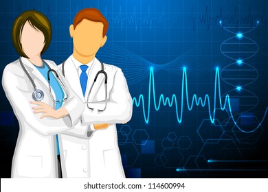 illustration of male and female doctor on medical background