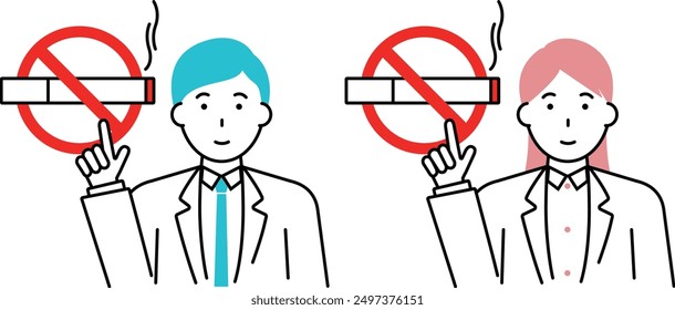 Illustration of male and female doctor pointing at no smoking sign