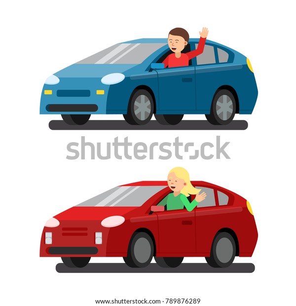 車の男性と女性の運転手のイラスト 平型のベクター画像 運転手と女性と男性 のベクター画像素材 ロイヤリティフリー